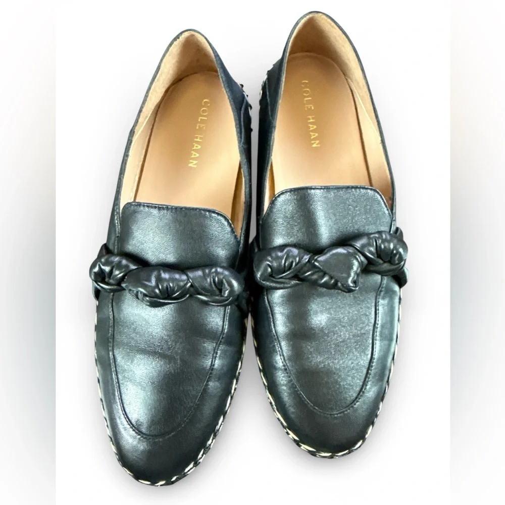 Cole Haan Womens Cloudfeel Knotted Espadrille Black Leather Size 8.5 B Like New!